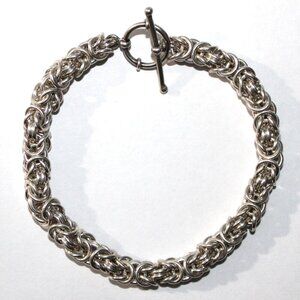 Sterling Silver Heavy Byzantine Chain Bracelet Toggle Clasp 44 Grams